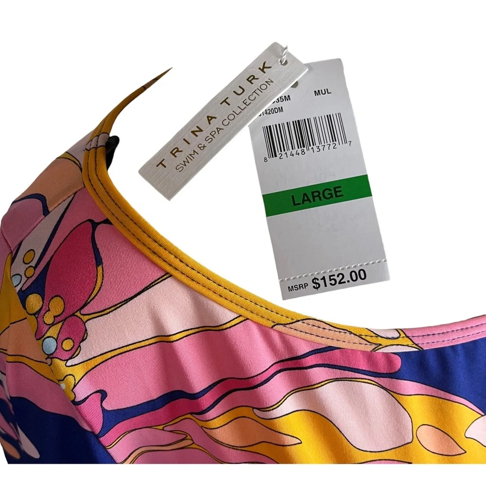 Trina Turk Swim Coverup Large Abstract Blue Orange Psychedelic Print MSRP $152